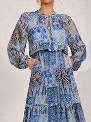 Μπλε - Jolie Moi Long Sleeve Chiffon Tiered Maxi Dress - Εικόνα 6 από 6