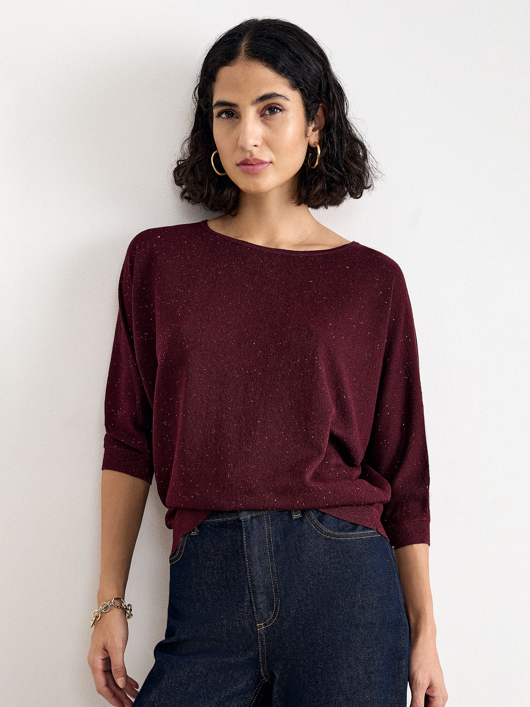 Phase Eight Women's Wine Sequin Cristine Knit In | Size: Large - Image 6