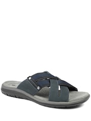 Pavers Blue Leather Cross Strap Slip On Sandals - Image 1 of 5