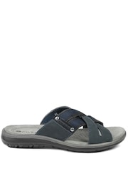 Pavers Blue Leather Cross Strap Slip On Sandals - Image 2 of 5