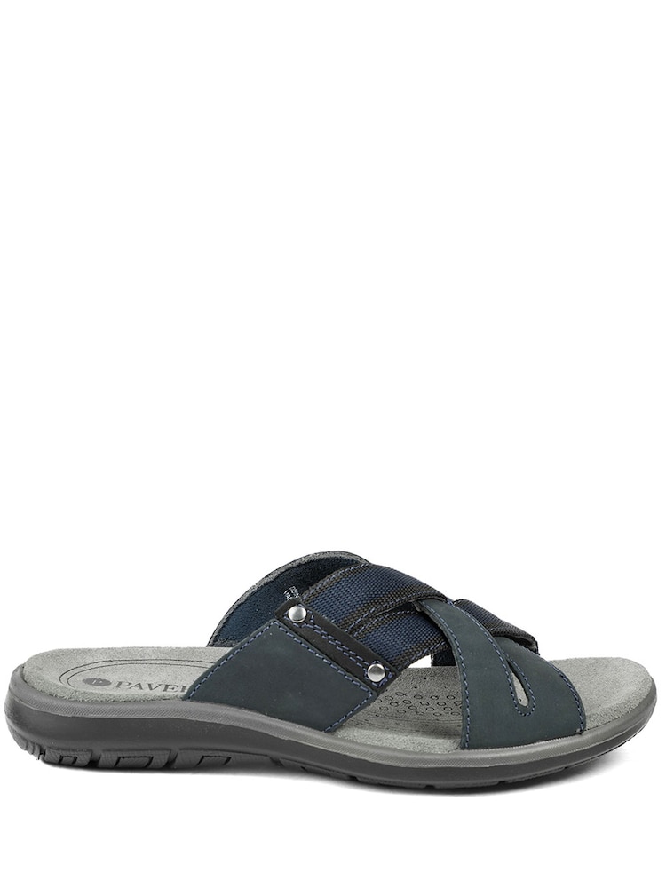 Pavers Blue Leather Cross Strap Slip On Sandals - Image 2 of 5