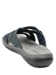 Pavers Blue Leather Cross Strap Slip On Sandals - Image 3 of 5