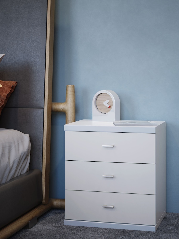 Wiemann Peyton White 3 Drawer Glass Bedside Table - Image 1 of 1