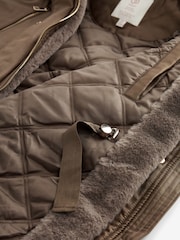 Fawn Brown Longline Shower Resistant Cotton Blend Padded Parka - Image 12 of 12
