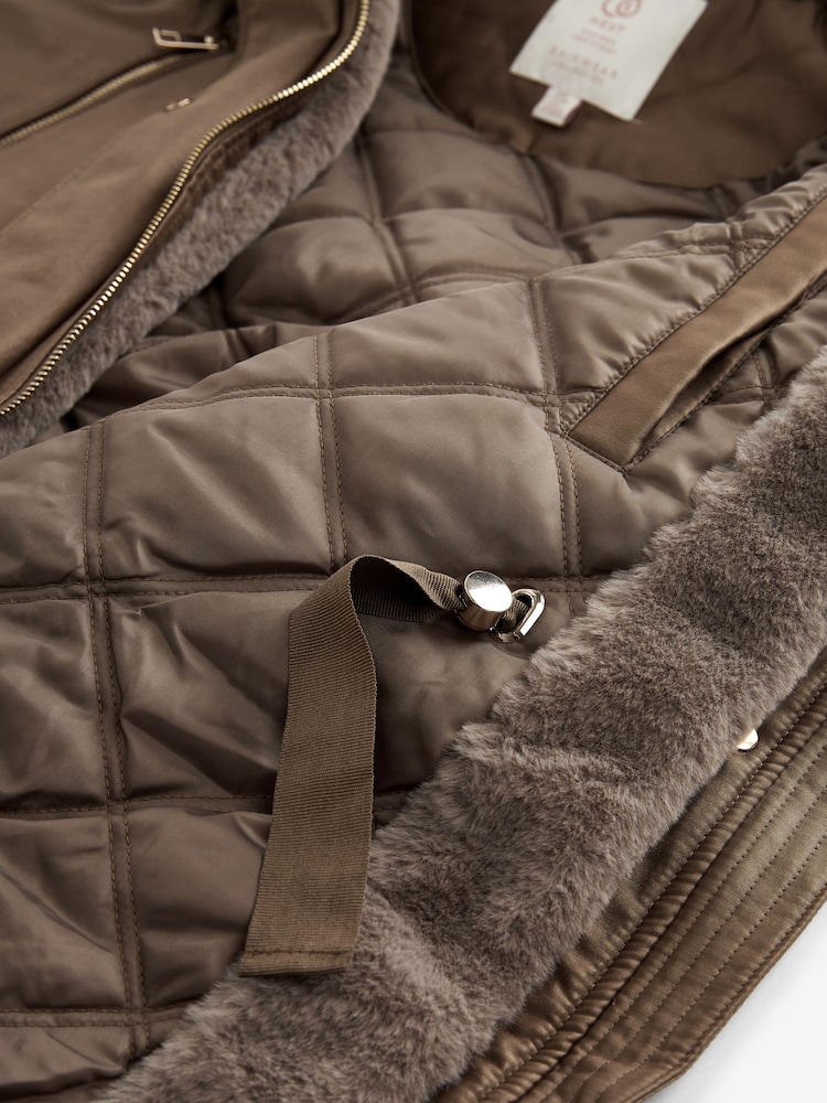 Fawn Brown Longline Shower Resistant Cotton Blend Padded Parka - Image 12 of 12
