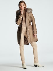 Fawn Brown Longline Shower Resistant Cotton Blend Padded Parka - Image 2 of 12