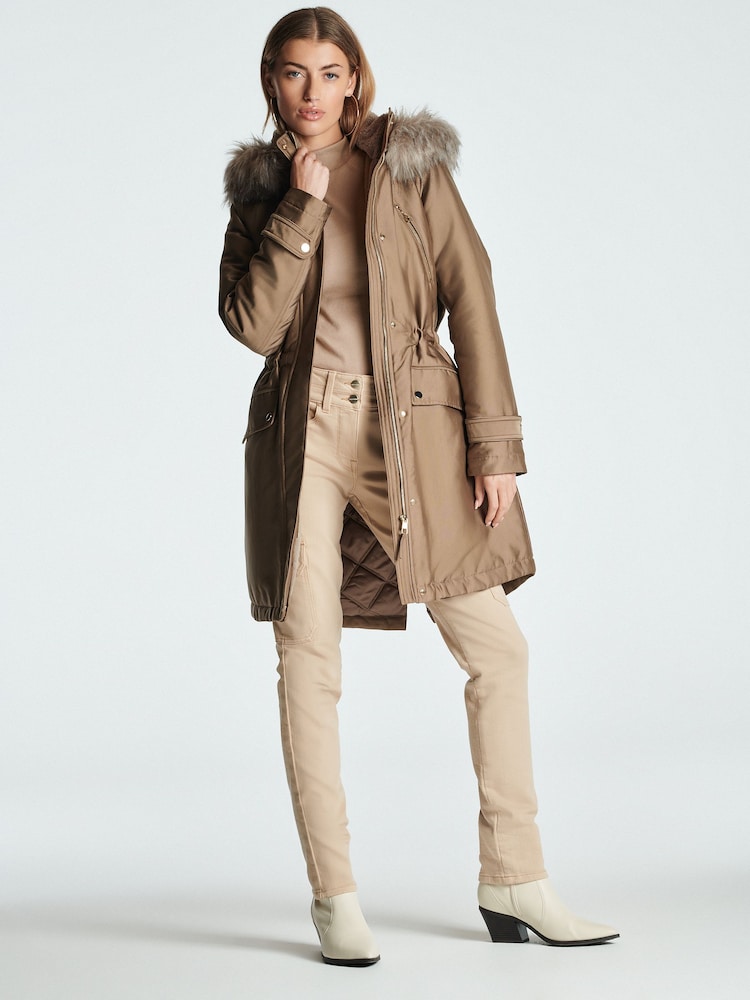 Fawn Brown Longline Shower Resistant Cotton Blend Padded Parka - Image 2 of 12
