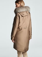 Fawn Brown Longline Shower Resistant Cotton Blend Padded Parka - Image 3 of 12