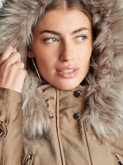 Fawn Brown Longline Shower Resistant Cotton Blend Padded Parka - Image 4 of 12