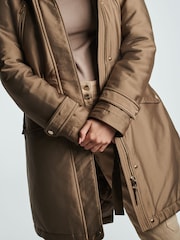 Fawn Brown Longline Shower Resistant Cotton Blend Padded Parka - Image 5 of 12