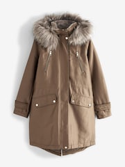 Fawn Brown Longline Shower Resistant Cotton Blend Padded Parka - Image 7 of 12