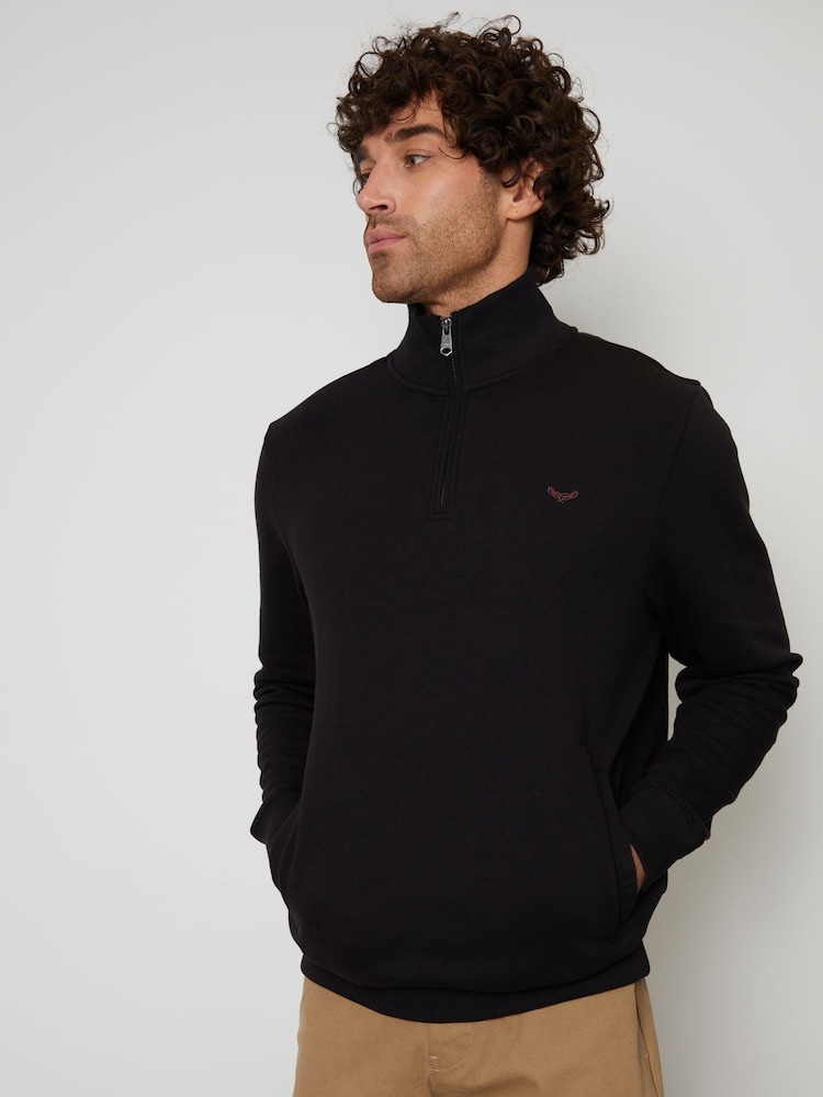 Threadbare Black Quarter Zip Neck Sweatshirt - Image 1 of 4
