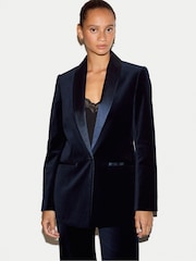 Jigsaw Blue Velvet Shawl Collar Jacket - Image 1 of 7