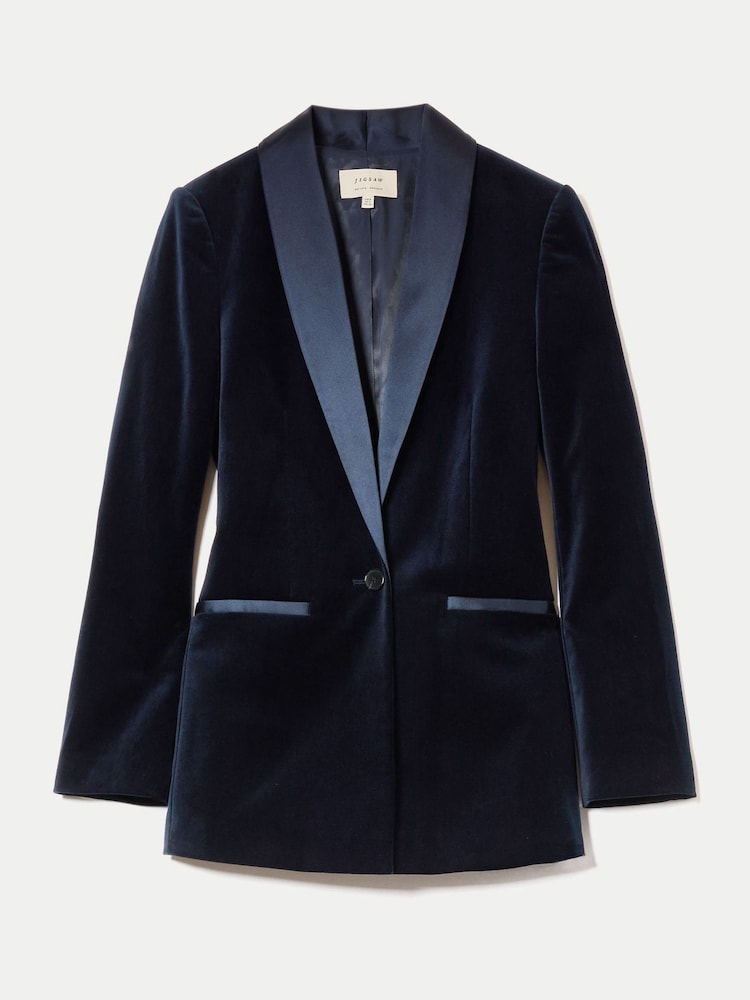 Jigsaw Blue Velvet Shawl Collar Jacket - Image 7 of 7 Jigsaw Blue Velvet Shawl Collar Jacket - Image 7 of 7