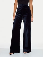Jigsaw Blue Velvet Satin Wide Leg Trousers - Image 1 of 6