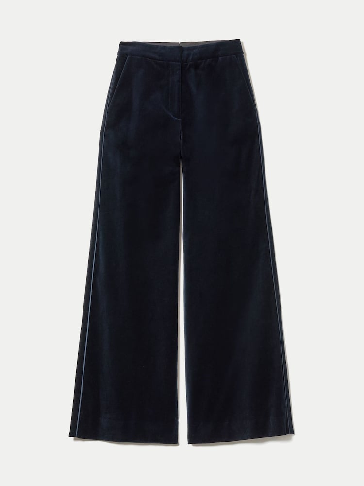 Jigsaw Blue Velvet Satin Wide Leg Trousers - Image 6 of 6 Jigsaw Blue Velvet Satin Wide Leg Trousers - Image 6 of 6