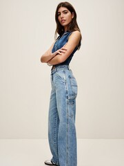 Mid Blue Cargo Wide Leg Jeans - Image 1 of 7