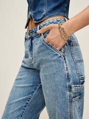 Mid Blue Cargo Wide Leg Jeans - Image 5 of 7