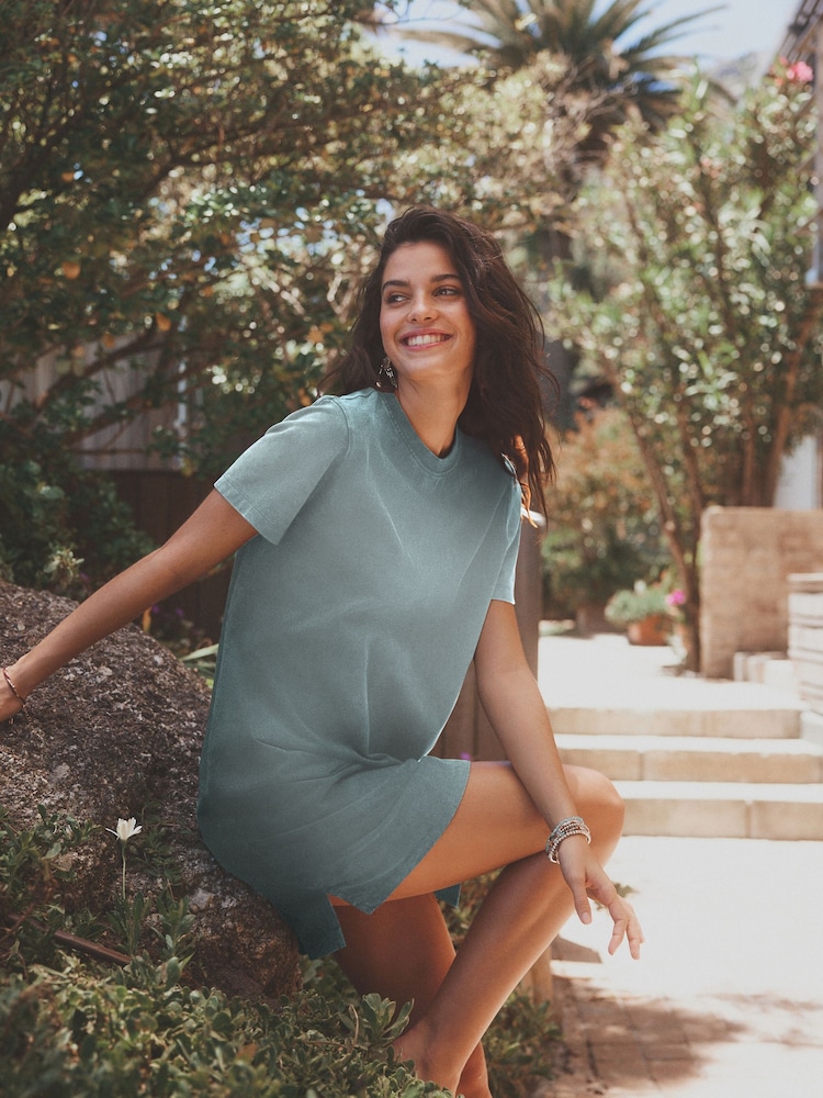 Blue 100% Cotton Crew Neck Short Sleeve T-Shirt Dress - Image 2 of 4