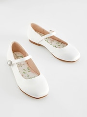 White Satin Stain Resistant Bridesmaid Wide Fit (G) Mary Jane Flower Girl Square toe Occasion Shoes - Image 1 of 5