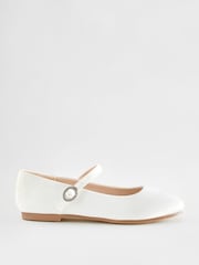 White Satin Stain Resistant Bridesmaid Wide Fit (G) Mary Jane Flower Girl Square toe Occasion Shoes - Image 2 of 5