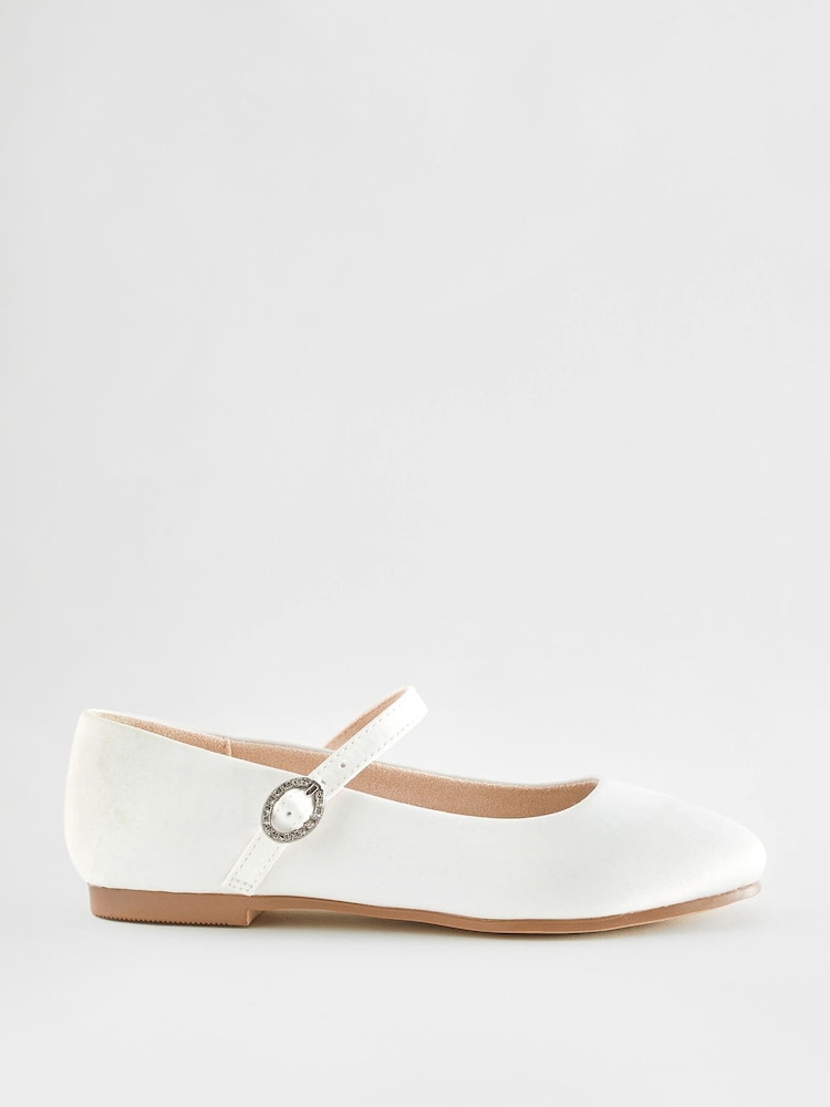 White Satin Stain Resistant Bridesmaid Wide Fit (G) Mary Jane Flower Girl Square toe Occasion Shoes - Image 2 of 5