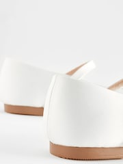 White Satin Stain Resistant Bridesmaid Wide Fit (G) Mary Jane Flower Girl Square toe Occasion Shoes - Image 3 of 5