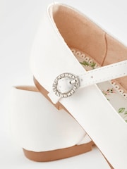White Satin Stain Resistant Bridesmaid Wide Fit (G) Mary Jane Flower Girl Square toe Occasion Shoes - Image 4 of 5