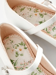 White Satin Stain Resistant Bridesmaid Wide Fit (G) Mary Jane Flower Girl Square toe Occasion Shoes - Image 5 of 5