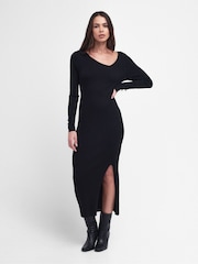 Barbour® International Piquet Knitted Black Midi Dress - Image 1 of 7