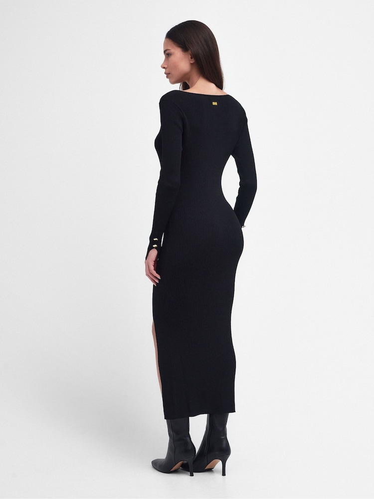 Barbour® International Piquet Knitted Black Midi Dress - Image 2 of 7