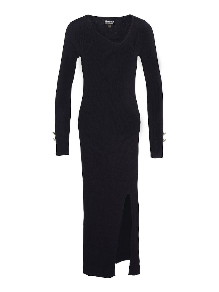 Barbour® International Piquet Knitted Black Midi Dress - Image 7 of 7