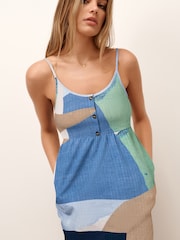 Blue Abstract Button Down 100% Cotton Cami Summer Dress - Image 5 of 7