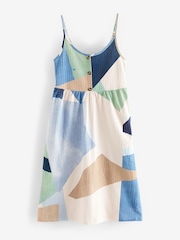 Blue Abstract Button Down 100% Cotton Cami Summer Dress - Image 6 of 7