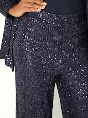 Navy Blue Sequin Wide Leg Trousers - Image 5 of 7