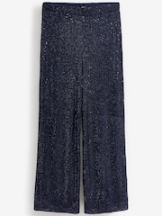 Navy Blue Sequin Wide Leg Trousers - Image 6 of 7