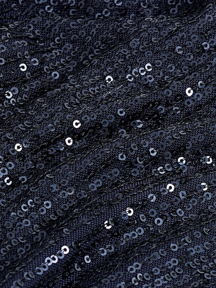 Navy Blue Sequin Wide Leg Trousers - Image 7 of 7