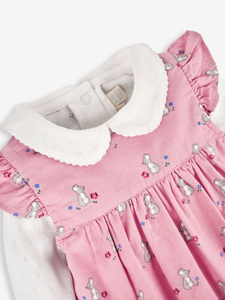 JoJo Maman Bébé Pink Mouse Girls' 2-Piece Cord Baby Dress & Body Set - Image 3 of 3