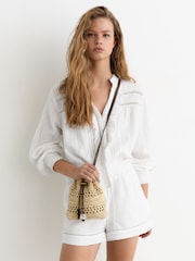 Reiss White Rue Cotton Cheesecloth Stitch-Detail Shorts - Image 1 of 6