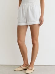 Reiss White Rue Cotton Cheesecloth Stitch-Detail Shorts - Image 3 of 6