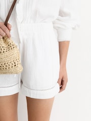 Reiss White Rue Cotton Cheesecloth Stitch-Detail Shorts - Image 5 of 6