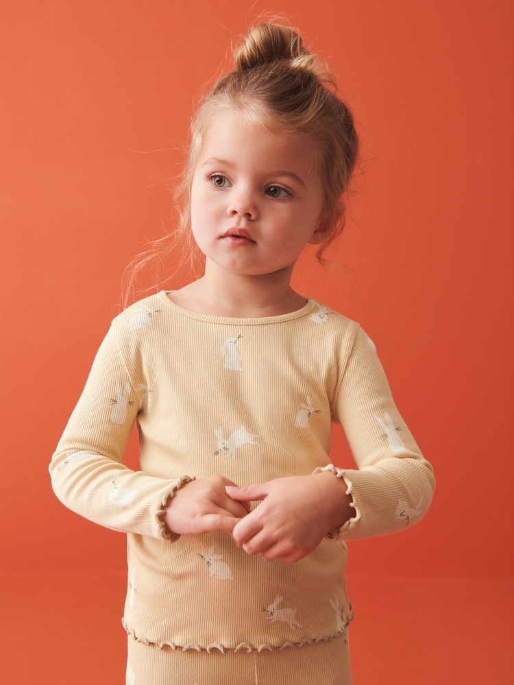Yellow Bunny Cotton Rich Long Sleeve Rib T-Shirt (3mths-7yrs) - Image 1 of 8