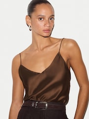 Jigsaw Brown Satin Drape Cami - Image 2 of 5