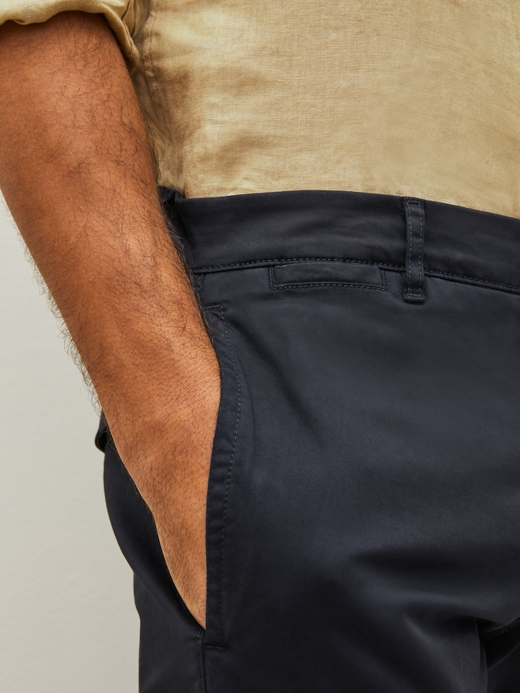 Navy Blue Slim Fit Premium Laundered Stretch Chinos Trousers - Image 6 of 11