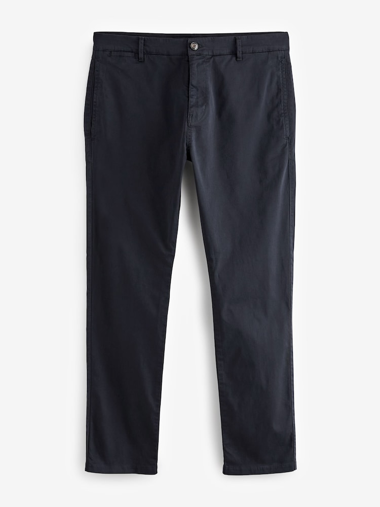 Navy Blue Slim Fit Premium Laundered Stretch Chinos Trousers - Image 7 of 11