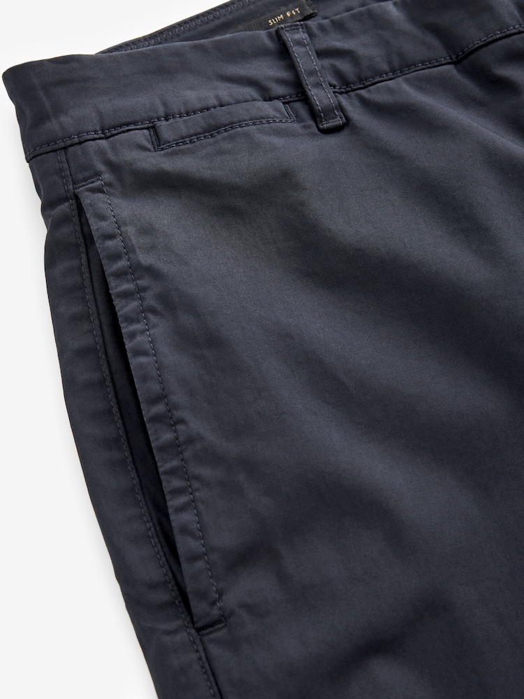 Navy Blue Slim Fit Premium Laundered Stretch Chinos Trousers - Image 9 of 11