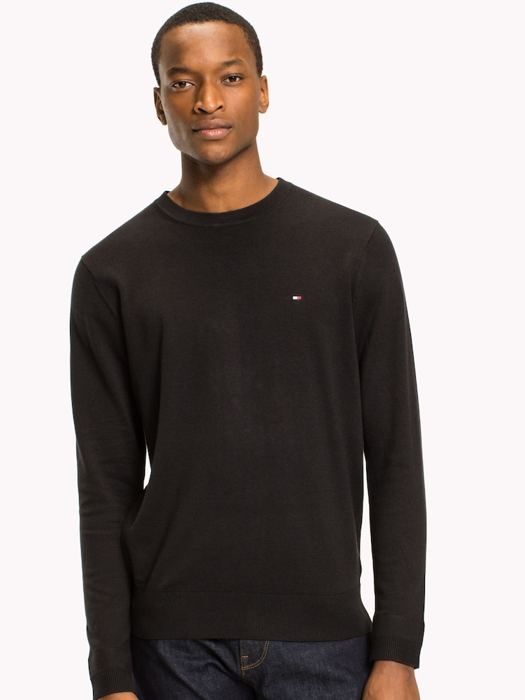 Schwarz - Tommy Hilfiger Core Pullover mit Rundhalsausschnitt aus Baumwolle und Seide - Bild 1 von 5