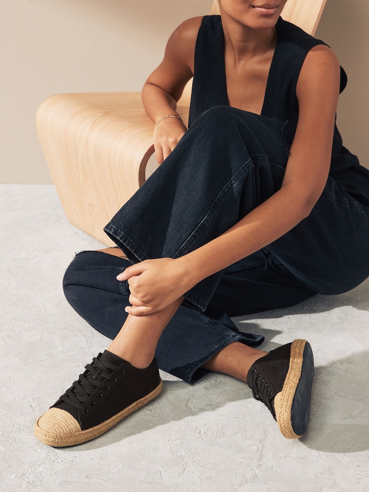 Black Forever Comfort® Espadrille Toe Cap Lace-Up Trainers - Image 1 of 8