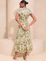 Lipsy Green Short Sleeve Tiered Printed Summer Midi Dress - Image 2 of 4