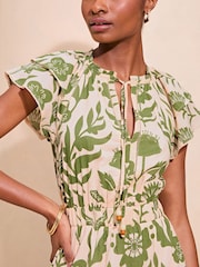 Lipsy Green Short Sleeve Tiered Printed Summer Midi Dress - Image 4 of 4